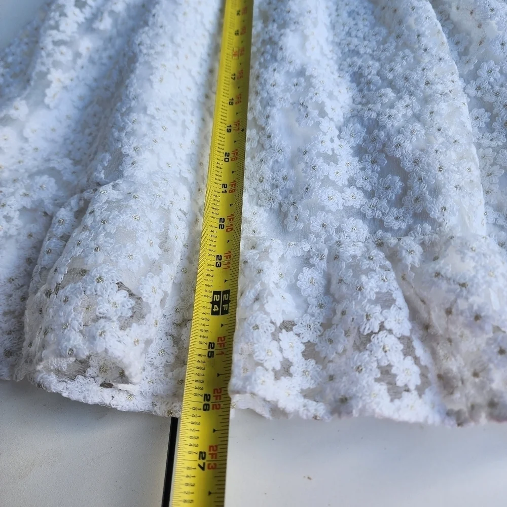 Shein Kids White Gold Floral Party Dress Short Sleeve Wedding Lace Sz 6Y